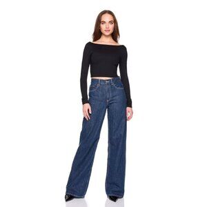 Anthropologie Women’s Black Long Sleeve Scoop Back Crop Top Stretch Small/Medium